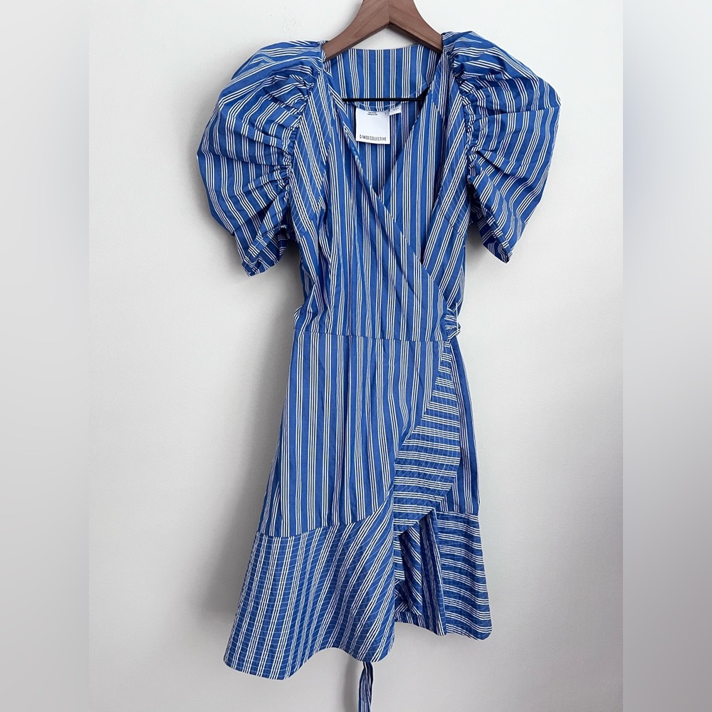 C/MEO Collective Blue and White Ruffled Wrap Sundress - Picture 3 of 8
